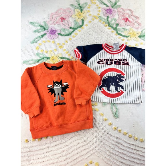 OshKosh B'gosh Other - Vintage OshKosh Halloween Bat Sweatshirt 36M & Chicago Cubs Baseball Tee 2T Lot